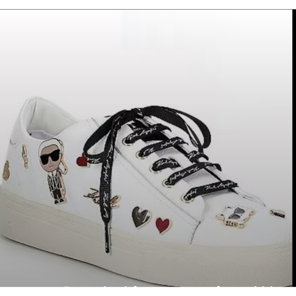 Karl Lagerfeld White Leather Sneakers with Cate Pins Size 7.5/EU 38.5 - Picture 7 of 7